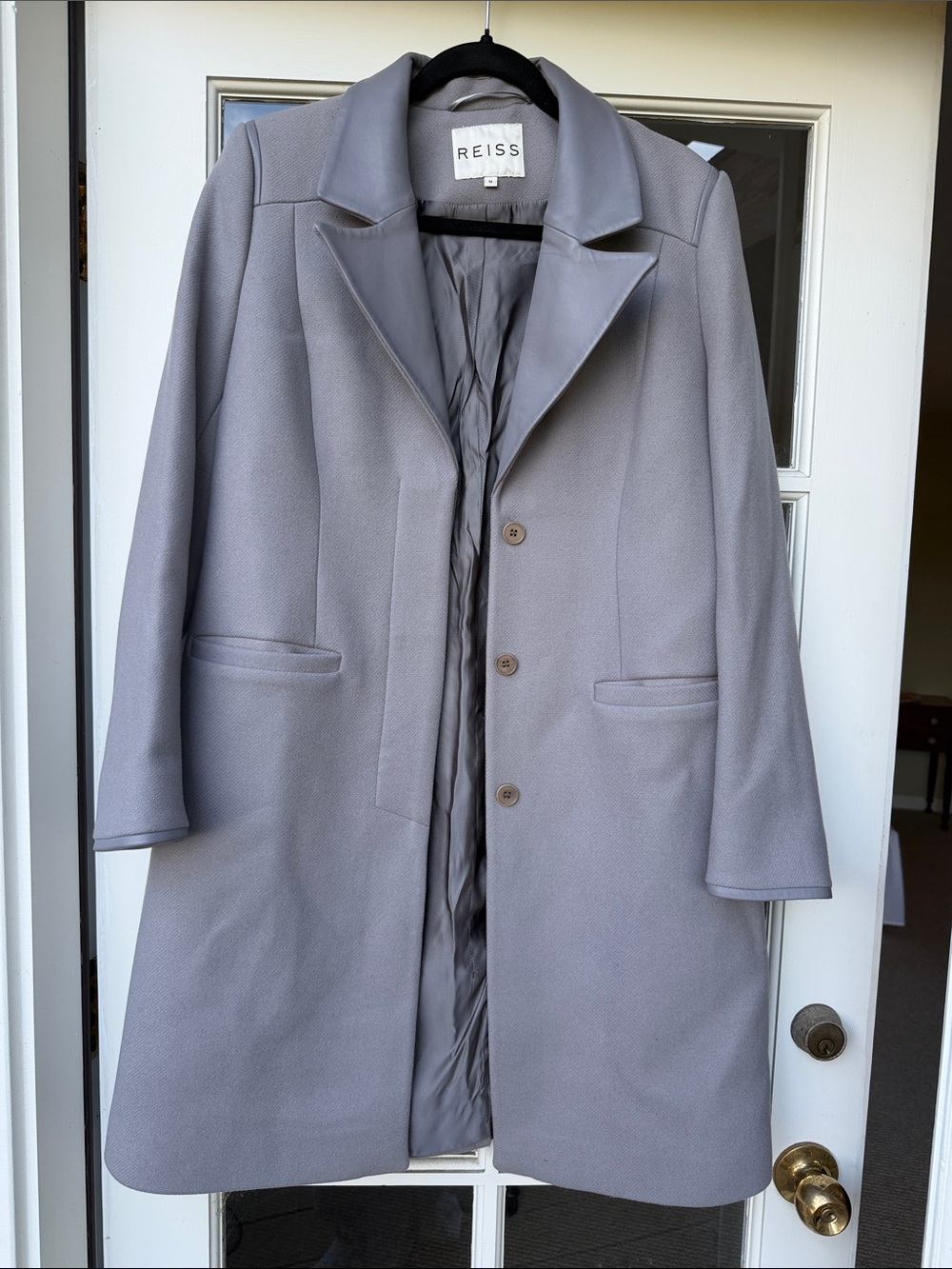 Reiss Light Grey Single-Breasted Wool Trench Coat